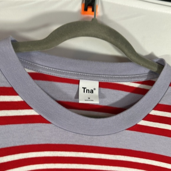 TNA Alpha Red Striped Relaxed Crew-Neck Long Sleeve Shirt Top NWT - Picture 6 of 8